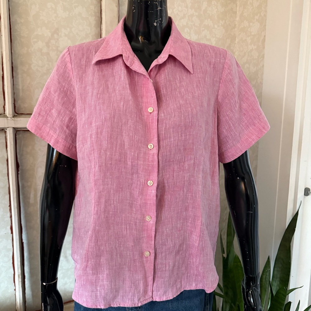 Lands' End Pink Short-Sleeve Button-Down Shirt